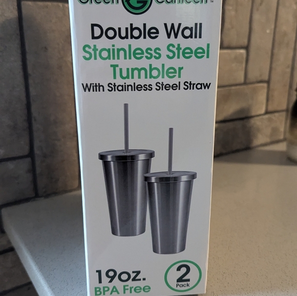 Set of 2 Double Wall Stainless Steel Tumblers with straws - Picture 3 of 3